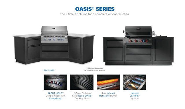 Napoleon Oasis® modular outdoor kitchen cabinet system with built-in grill configuration