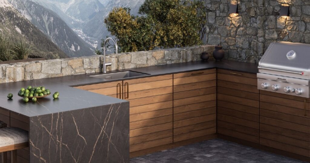 beautiful cabinetry, finishes, and surfaces in a premium outdoor kitchen setting